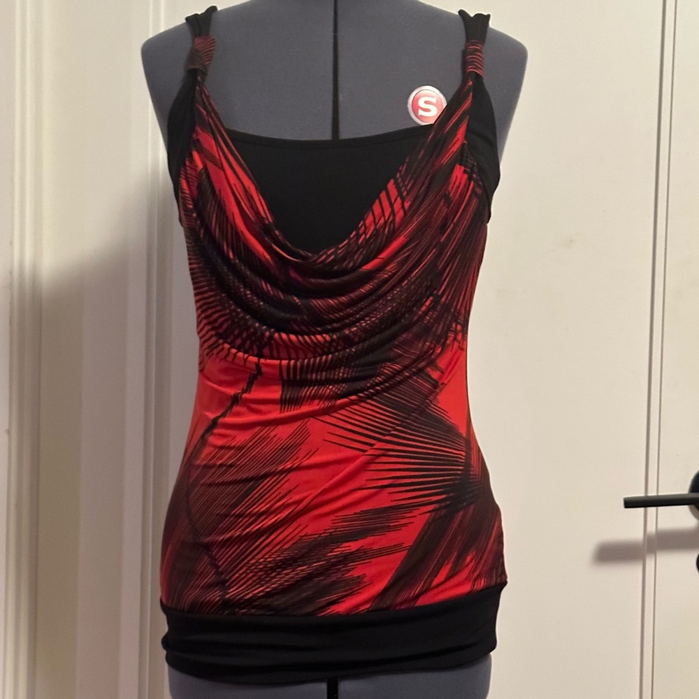 Studio Y Red and Black Cowl Neck Blouse